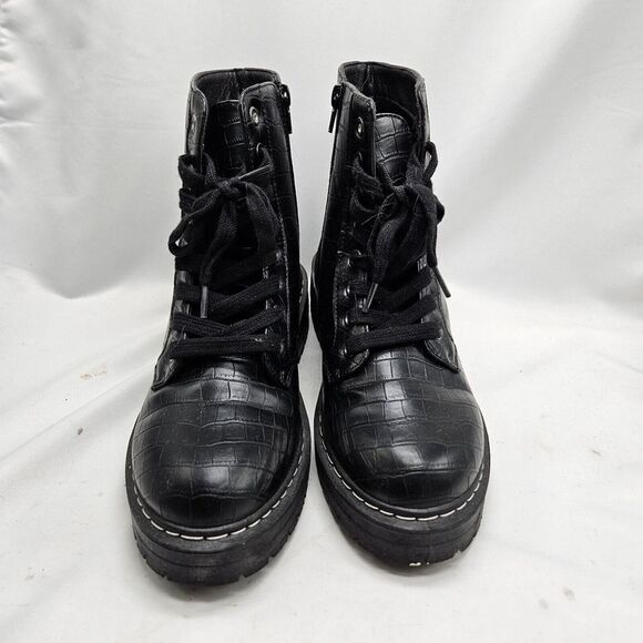 Sugar Combat Boots Womens Kaedy Size 8 M Black Textured Faux Gator 1/2 inch - Picture 10 of 10